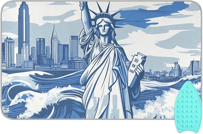 Ironing Mat Portable Ironing Pad Ironing Blanket for Table Top Heat Resistance Double-Side Using Travel Large 47.2 x 27.6 Inch Foldable Lightweight Statue Of Liberty New York Skyline Waves Bl