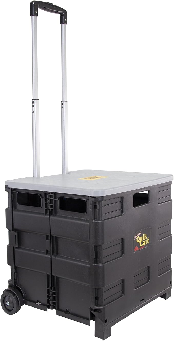 dbest products Quik Cart Collapsible Rolling Crate on Wheels for Teachers Tote Basket 80 lbs Capacity, Made from Heavy Duty Plastic and Used as a Seat, Grey