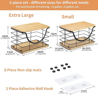 Extra Large Trash Bag Holder Stackable Kitchen Storage, 2 Pack Wall Mounted Pantry Organizers and Storage with Bamboo Top, Garbage Bag Dispenser Under Sink for Laundry Room and Kitchen