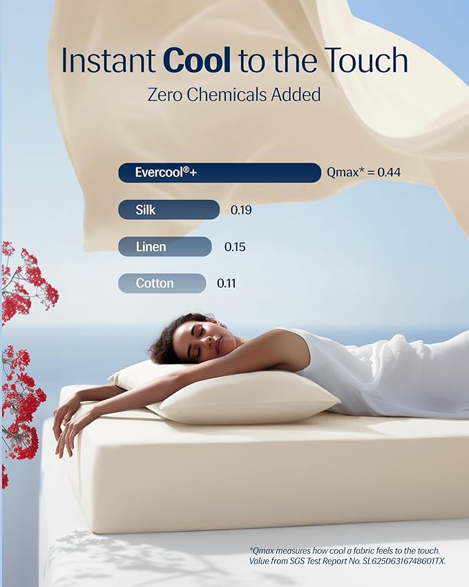 REST® Evercool®+ Cooling Sheet Set, King Size, Snow Ivory, Breathable Bed Sheets for Hot Sleeper and Night Sweats, with Pillowcases, with Ionic+ Self-Cleaning Silver Yarn for Sensitive Skin, 4PCS