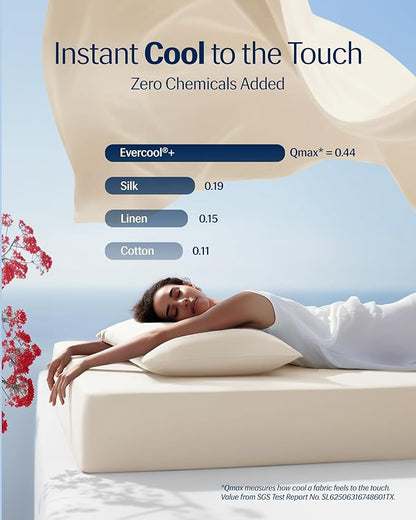 REST® Evercool®+ Cooling Sheet Set, Cali King Size, Snow Ivory, Breathable Bed Sheets for Hot Sleeper and Night Sweats, with Pillowcases, with Ionic+ Self-Cleaning Silver Yarn for Sensitive Skin, 4PCS