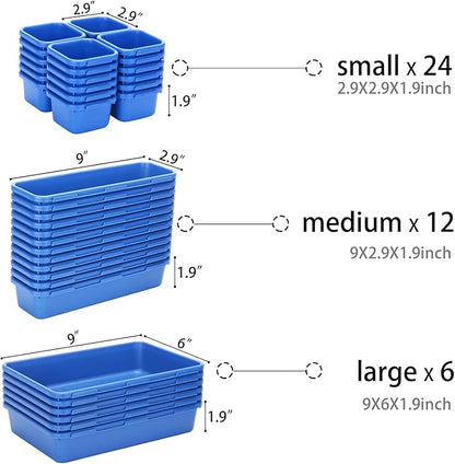 KeFanta 42 Pack Tool Box Organizer Tool Tray Dividers, Rolling Tool Chest Cart Cabinet Workbench Desk Drawer Organization and Storage for Hardware, Parts, Screws, Nuts, Small Tools Organization(Blue)