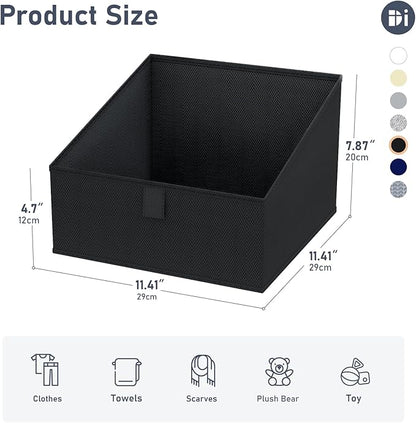 DIMJ Trapezoid Storage Bins for closet shelves, Closet Organzier Bins with Handle, Foldable Closet Storage Bins Basket, Closet Organizers and Storage for Toys, Books, 6 Packs, Black