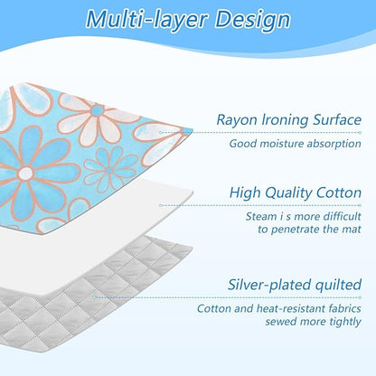 Ironing Mat Portable Ironing Pad Ironing Blanket for Table Top Heat Resistance Double-Side Using Travel Large 47.2 x 27.6 Inch Foldable Lightweight Floral Blue