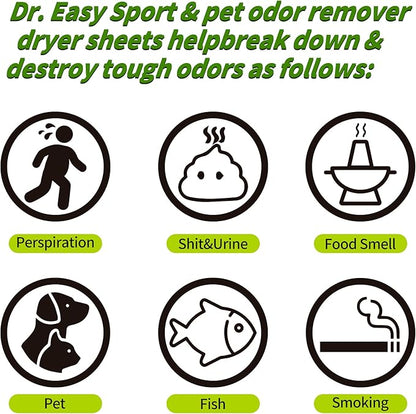 Dr.Easy SPORTS & PETS ODOR REMOVER Fruits Fresh Dryer Sheets,200 Sheets,PLANT&MINERAL-BASED FORMULA