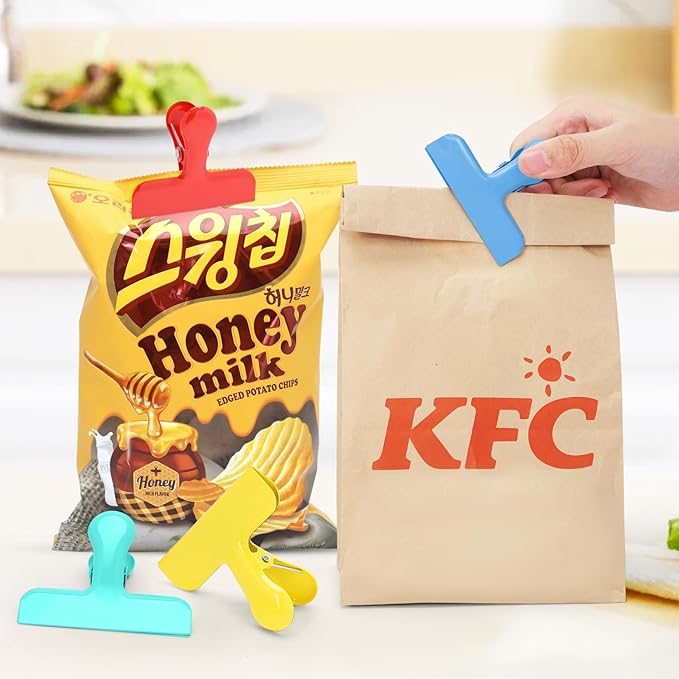 24 Pack Heavy Duty Chip Clips, 3 Inch Stainless Steel Bag Clip, Colorful Food Clips Sealing Clip Set for Coffee Bags, Snacks, Kitchen Storage