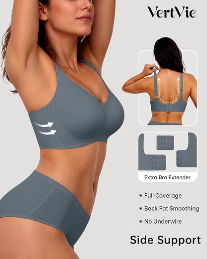 Vertvie Womens Seamless Bras No Underwire Supportive Wireless Push Up Full Coverage Bralette Comfort Scalloped T-Shirt Bra