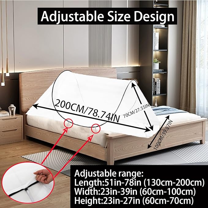 CMINGJ Large Pop Up Mosquito Tent, Portable Foldable Mosquito Net for Bed Camping Travel Patio，Mosquito Net for Adults Baby (78 * 39 * 27inch) (Black Adjustable Size)