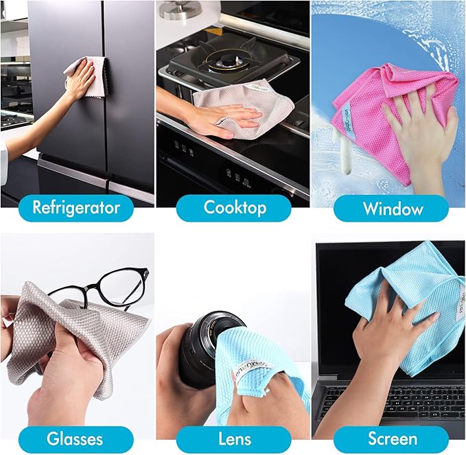 Easy Clean Streak Free Glass Cleaning Miracle Microfiber Cleaning Cloth for Kitchen,Counter,Window,Mirror Lint Free Dish Drying Cloths Glass Polishing Rag,All-Purpose,Reusable,Nanoscale Pack of 6