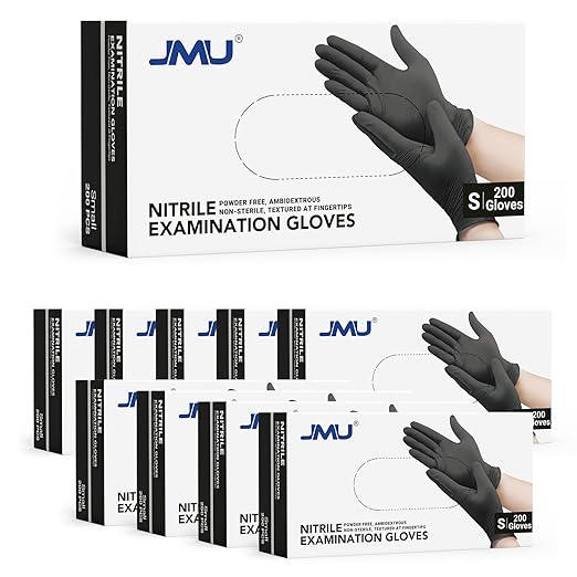 JMU Black Nitrile Exam Gloves Small Bulk 2000 Count, 3.5Mil Disposable Gloves, Latex Free, Powder Free