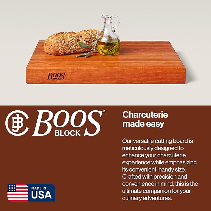 John Boos RA-Board Series Rectangular Wooden Cherry Cutting Board 20”x15” – 2.25” Thick, 20-lb Reversible Butcher Block with Edge-Grain & Finger Grips – Made in the USA