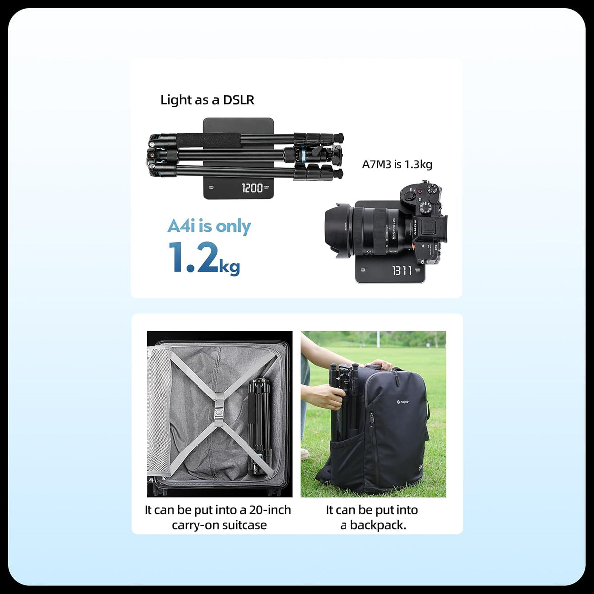 Fotopro 73" Camera Tripod, Aluminum Compact Travel Tripod and Monopod with 360° Ball Head Quick Release Plate, Professional Camera Tripod for DSLR, A4I A5I (Blue, 73 Inch)