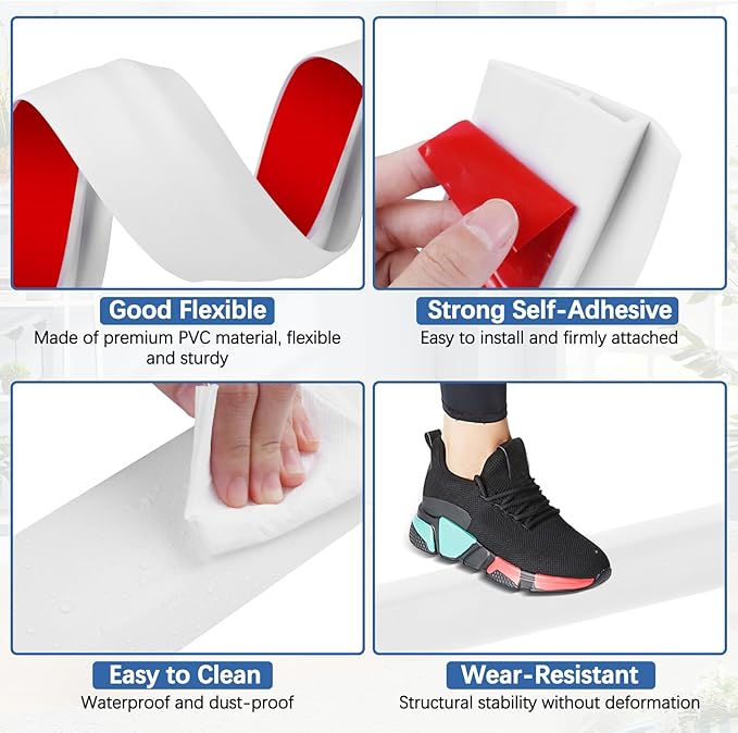 Vinyl Door Threshold Flooring Transition Strip Self Adhesive Carpet Edging Strip for Laminate Doorway Edge Threshold from 1/5" to 2/5" (White, 3.3 Ft)