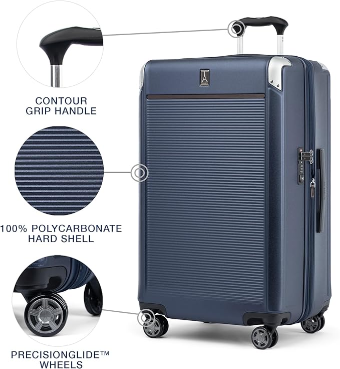 Travelpro Platinum Elite Hardside Expandable Checked Luggage, 8 Wheel Spinner, TSA Lock, Hard Shell Polycarbonate Suitcase, True Navy Blue, Checked Large 28-Inch