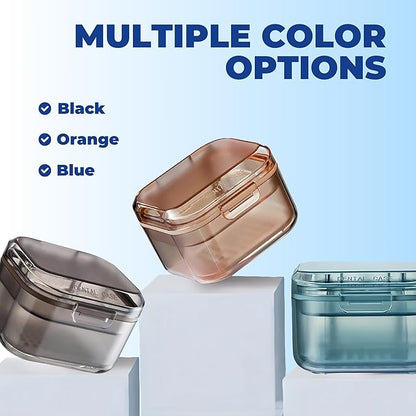 Retainer Case Denture Bath Case,Retainer Cleaner Case with Lid,Denture Cup for Partial Dentures,Mouth Guard&Braces,Denture Soaking Container Case for Travel (Blue)