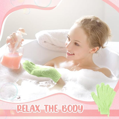 104 Pcs Exfoliating Glove Bulk Shower Gloves with Hanging Loop Exfoliating Body Scrubber Dead Skin Remover for Body Bath Beauty Spa Massage Scrubs Men Women Bathing (Green)