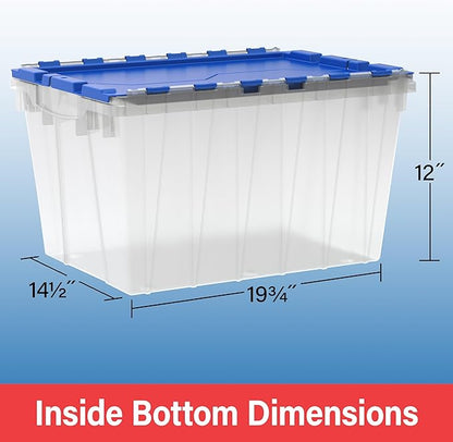 Akro-Mils KeepBox 12 Gallon Storage Container, Nesting and Stackable Plastic Storage Box with Lid Attached, Clear Tote for Garages, Closets, and Moving, 21-1/2" x 15" x 12-1/2", Red/Green, 6-Pack