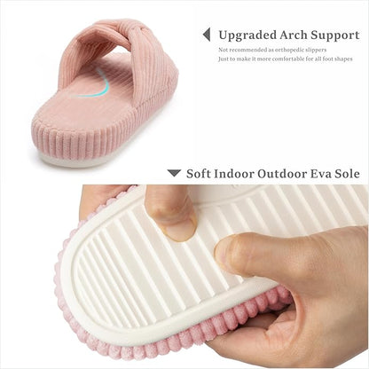Chantomoo Slippers for Women Memory Foam House Bedroom Corduroy Bow Crossbands Slide Slipper Shoes Comfy Trendy Gift Slippers