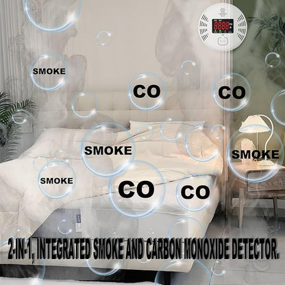 Carbon Monoxide and Smoke Detector Equipped with LCD Display, Battery Powered, Dual Sensor Alarm, 85dB Voice Alarm and Real-time CO Tracking, Suitable for Home/Kitchen/Bedroom/RV 1-Pack