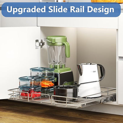ROOMTEC Pull Out Cabinet Organizer, Slide Out Shelves 31" W x 21" D, Heavy Duty Kitchen Cabinet Organizers, Neutral