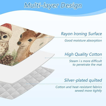 Ironing Mat Portable Ironing Pad Ironing Blanket for Table Top Heat Resistance Double-Side Using Travel Large 47.2 x 27.6 Inch Foldable Lightweight Beige Christmas Deer Owl Pinecone
