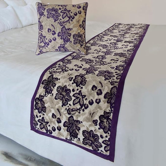 The HomeCentric King/Queen/Twin Purple Decorative Queen 74"x18" Bed Runner Without Pillow Cover, Floral, Velvet Bed Scarf on Velvet Fabric - Plum Petal