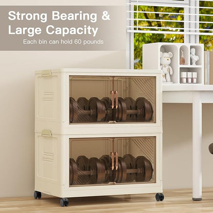 Storage Bins with 5 Lids, 92Qt Extra Large Collapsible Storage Bin with Golden Handles, 5 Packs Stackable Storage Bins with Wheels,Closet Organizers and Storage for Home, Office, Dorms