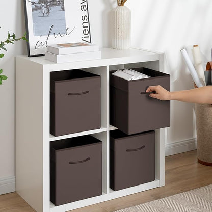 StorageWorks Brown Storage Cubes, 11 Inch Cube Storage Bins with Handle, Cube Storage Organizer Bins for Shelves and Closet, Collapsible Storage Bins, 4-Pack