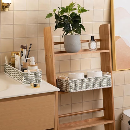 OIAHOMY Toilet Paper Baskets Handmade Paper Rope Decorative Wicker Storage Tank Shelf Cabinet Organizer for Bathroom Home, Set of 2, Green & White