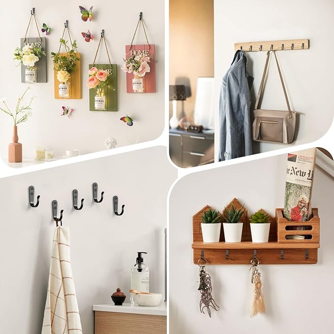 15PCS Wall Hooks for Hanging - Heavy Duty Coat Hooks for Wall, Coats, Backpacks - Black Metal Hooks for Hanging Wall - Wall Mounted Clothes Hooks for Hats, Towels, Clothing
