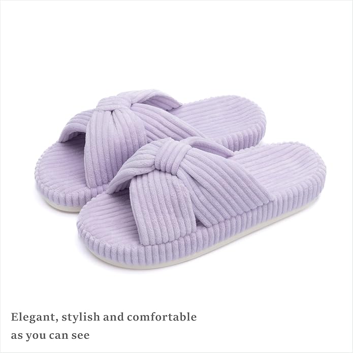 Chantomoo Slippers for Women Memory Foam House Bedroom Corduroy Bow Crossbands Slide Slipper Shoes Comfy Trendy Gift Slippers