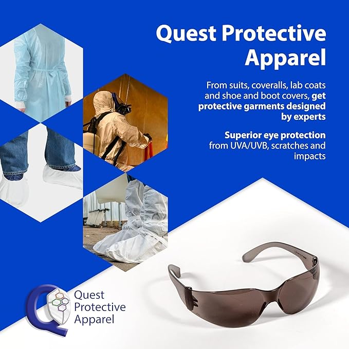Quest Protective Apparel Safety Glasses for Men and Women - Anti Fog Safety Goggles for Shooting, Lab, or Construction – Polycarbonate Eye Protection [Smoke & Pack of 3]