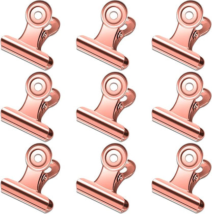 30 Pack Small Rose Gold Bull Clips, 1.22 Inch Mini Metal Hinge Clips for Office, Home, School, Shops