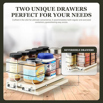 Vertical Spice Combo Spice Rack Drawer - Pull Out Pantry Organizers and Storage - Kitchen Cabinet Organizer - Seasoning Sliding Caddy - Made in USA (5.75" W x 5.00" H x 10.60" D, Partially Assembled)