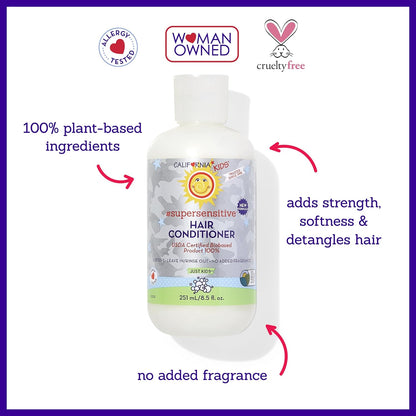 California Kids Conditioner | Super Sensitive | Unscented | 100% Plant-Based | Rinse-out or Leave in Conditioner | Moisturizing | 251 ml / 8.5 oz