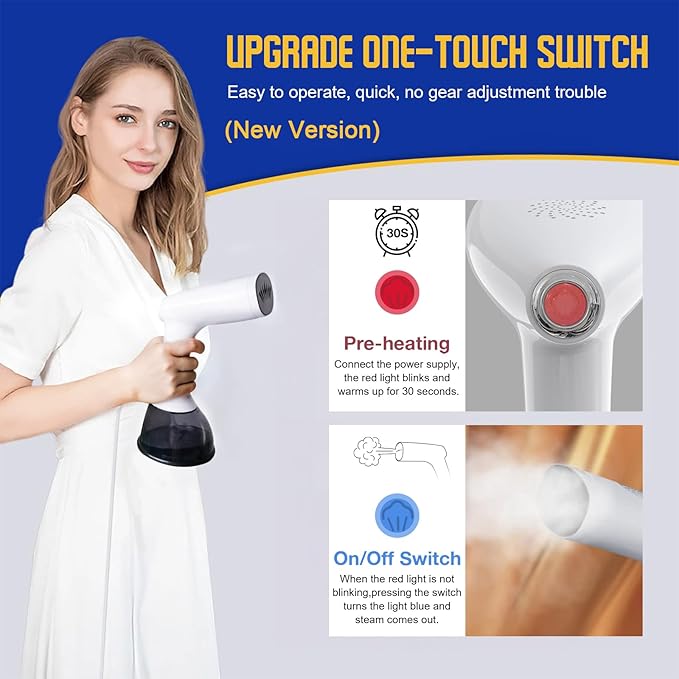 Steamer for Clothes 1350W, Clothes Steamer for Home, Office, Travel, Upgraded 400ML Large Capacity Water Tank, Wrinkle Remover