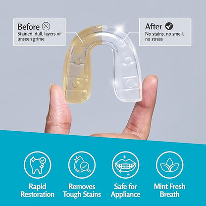 Retainer Cleanser Tablets Invisalign Cleaner, Removes Odors Discoloration Stains and Plaque 4 Month Supply Denture Cleansers Retainers Mouth Guards Denture Bath Mint by M3 Naturals