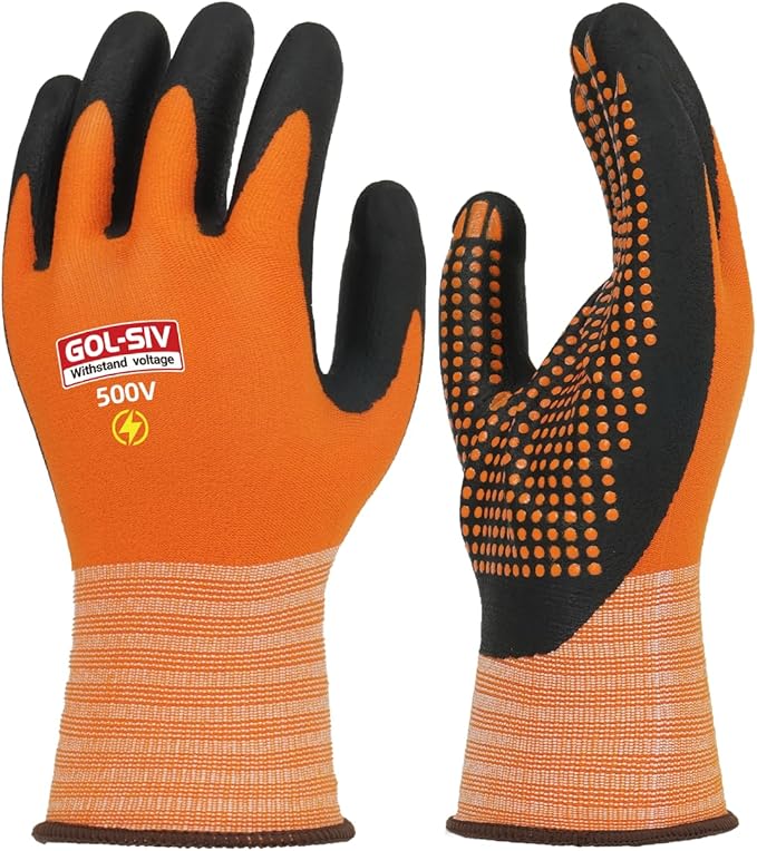 Electrical Insulated Gloves, 500V High Voltage Resistance Electrician Safety Gloves, Rubber Non Slip Work Gloves (500V|nylon insulated, Large)