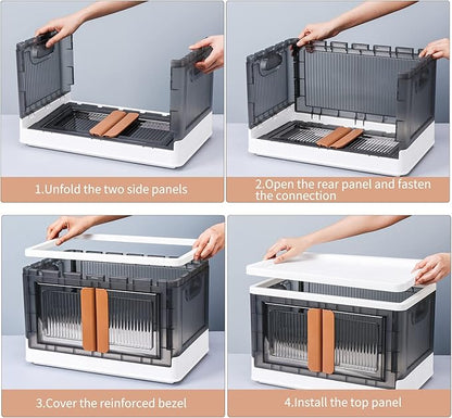 HAIXIN Closet Organizers and Storage - Trunk Car Organizer with Lids and Doors, Dorm Room Essentials, 8.4 Gal Collapsible Stackable Storage Bins, Plastic, 3 Pack