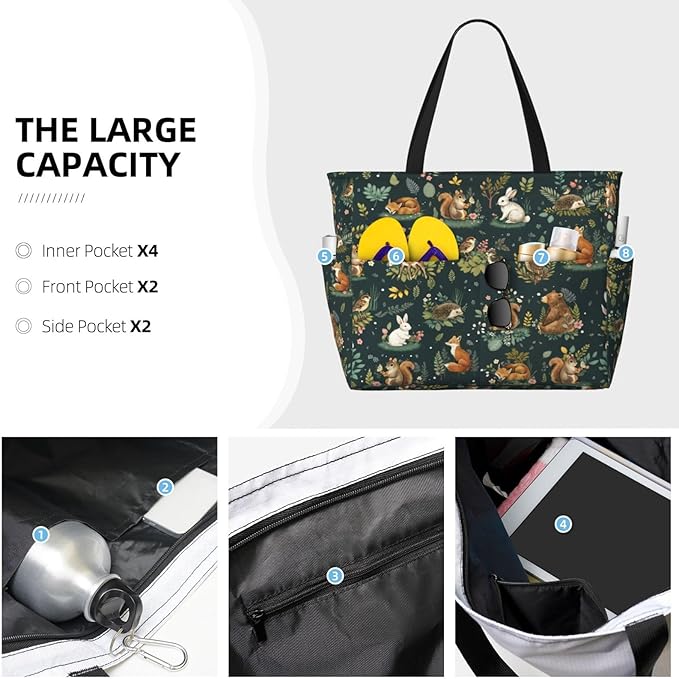 Beach Bag for Women Beach Tote Bag Waterproof Sandproof Large Bags with Zipper Big Capacity for Vacation Travel