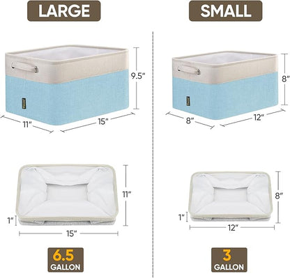 BALEINE 2 Pack Fabric Storage Bins for Shelves, Linen Storage Baskets for Organizing, Decorative Closet Bins for Clothes, Home (Skyblue, 15''x11''x9.5'')