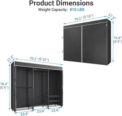 VIPEK V5C Heavy Duty Covered Clothes Rack Portable Closet Rack, Black Metal Clothing Rack with Black Upgarded Polyester Cover Cover, Adjustable Custom Freestanding Closet Wardrobe, Max Load 800LBS