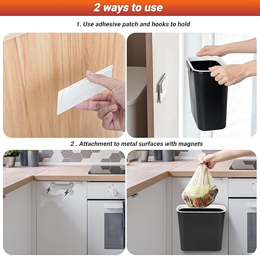 Skyflame 2.1 Gallon Magnetic Garbage Can, BBQ Grills Utensils Organizer Holder, Wall-Mounted Hanging Trash Bin for Kitchen, Cabinet, Door, Bedroom, Bathroom, Camping