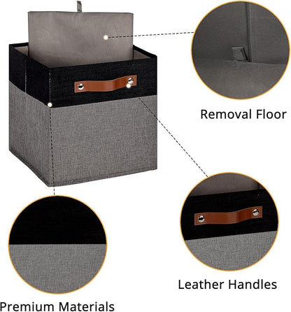 HNZIGE Fabric Cube Storage Baskets 11x11, Set of 4, Foldable Baskets with Handlesfor Organizer Closet(Black Gray)
