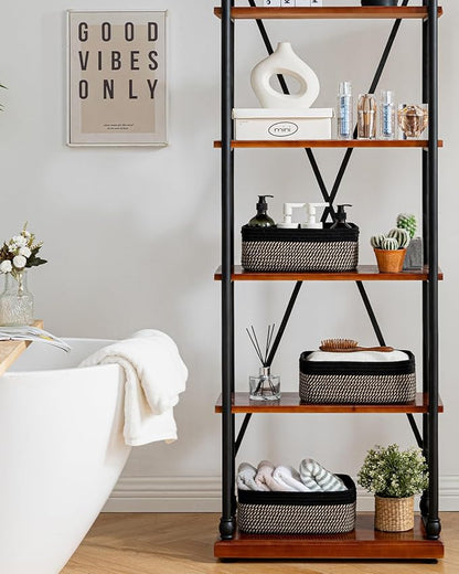 Small Woven Basket, 12 x 8 x 4.5 Inches, Storage Basket for Organizing, Cute Small Rope Shelf Closet Cube Storage Bins Baskets for Shelves, Dog Toy Gift Baskets Empty, 3 Pack Black & Brown