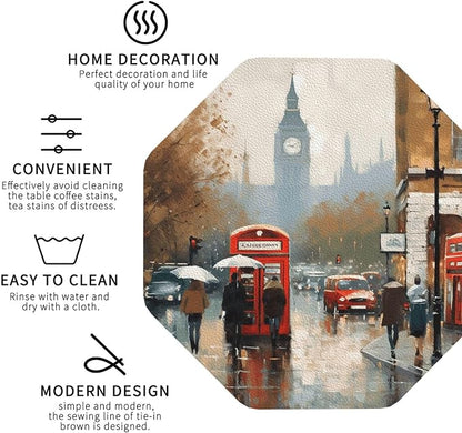 4Pcs Leather Coaster for Drinks London Impression Cup Coasters Aesthetic Drink