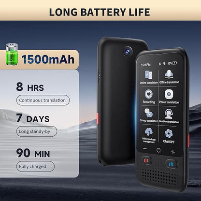 Language Translator Device, Upgraded ChatGpt AI Translator No WiFi Needed, 138 Languages Two Way Real-Time Voice Translation, Offline&Recording&Photo Translation for Travel Business Learning