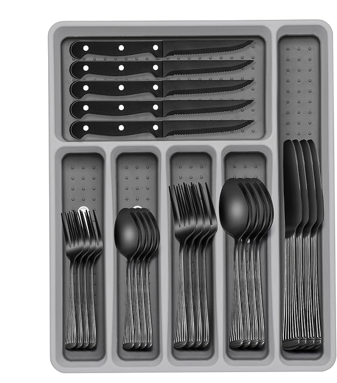 49-Piece Black Silverware Set