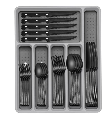 49-Piece Black Silverware Set