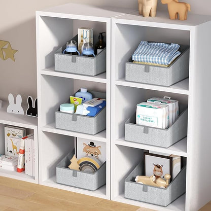DIMJ Closet Storage Bins 6 Pack - Fabric Trapezoid Closet Organizer Bin, Foldable Storage Baskets for Shelves, Closet Shelf Organizer, Clothing Storage Box for Toys, Books, Towel, Clothes, Gray